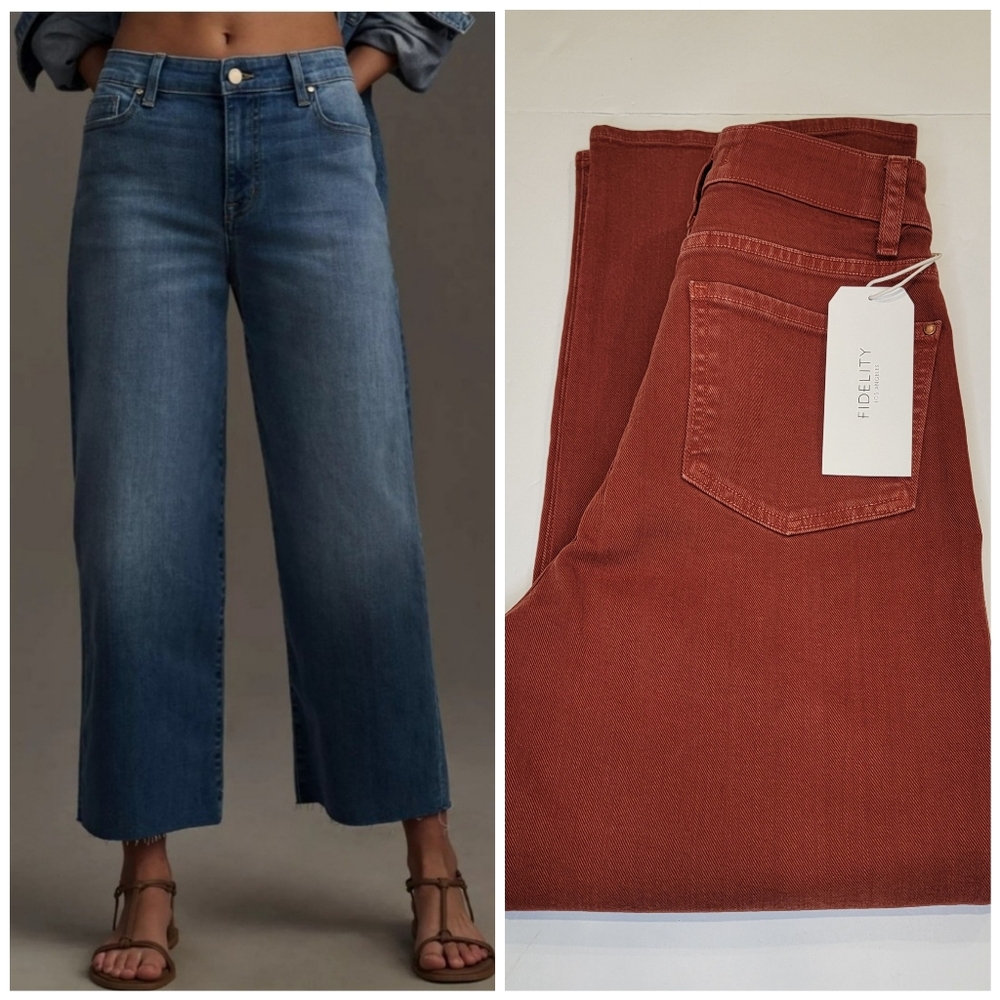 Fidelity Denim Malibu High-Rise Wide-Leg Crop Jeans In Tuscany Size 28 NWT!